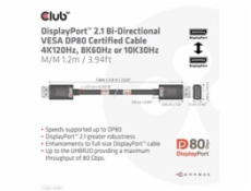 Club3D Kabel DisplayPort 2.1 na DisplayPort 2.1 4K120Hz/8K60Hz HDR (M/M), 1.2m, černá