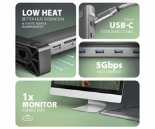 AXAGON HMC-10HLS, USB 5Gbps hub, 4x USB-A, HDMI 4k/60Hz, ...