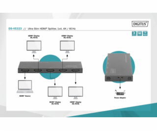 DIGITUS DS-45323 Ultra Slim HDMI Splitter 1x4 4K/60Hz HDR...