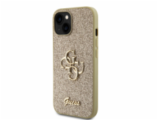 Guess PU Fixed Glitter 4G Metal Logo Zadní Kryt pro iPhone 15 Zlatý Nové