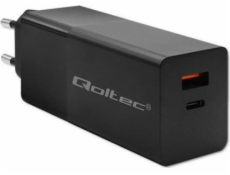 Nabíječka Qoltec Nabíječka GaN Power Pro | 1xUSB-C | 1xUSB | 100W | 5-20V | 1,5-5A| PD | Černá