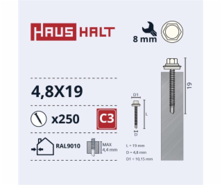 SAVISR 4,8X19 MET+EPDM RAL9010 (250-12)