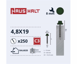 SAVISR 4,8X19 MET+EPDM RAL6020 (250-12)