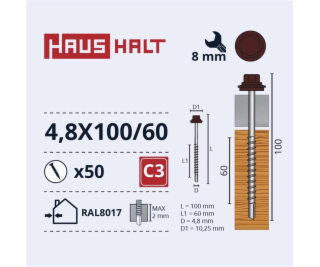 Samořezné šrouby Haushalt, DIN 7504K, 4,8 x 100/60 mm, 50...