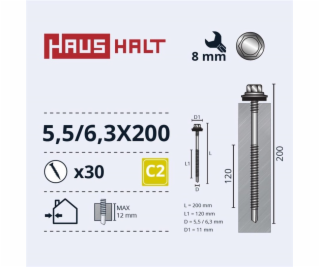 Samořezné šrouby Haushalt, DIN 7504K, 5,5/6,3 x 200 mm, 3...