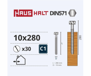 Vruty do dřeva Haushalt, DIN571, 10,0 x 280 mm, ZN, 30 ks.