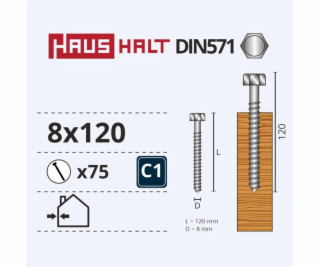 Vruty do dřeva Haushalt, DIN571, 8,0 x 120 mm, ZN, 75 ks.