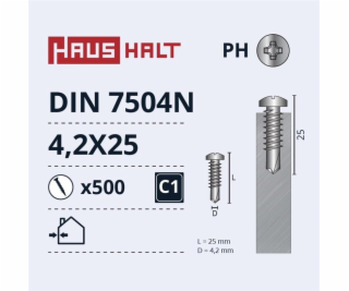 Samořezné šrouby, DIN7504N, 4,2×25 mm, 500 ks.