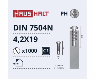Samořezné šrouby, DIN7504N, 4,2×19 mm, 1000 ks.
