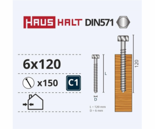 Vruty do dřeva Haushalt, DIN571, 6,0 x 120 mm, ZN, 150 ks.