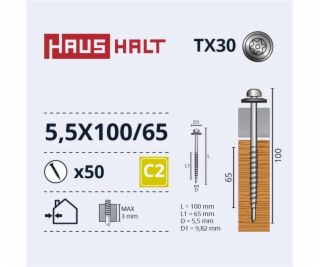 Samořezné šrouby Haushalt, DIN 7504N, 5,5 x 100/65 mm, 50...