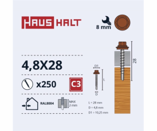 SAVISR 4.8X28 MED+EPDM RAL8004 (250-8)