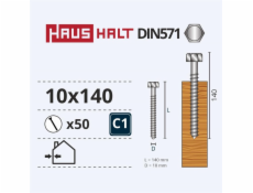 Vruty do dřeva Haushalt, DIN571, 10,0 x 140 mm, ZN, 50 ks.