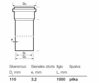 Vnitřní kanalizační PVC trubka Wavin, O 110 mm, 1m