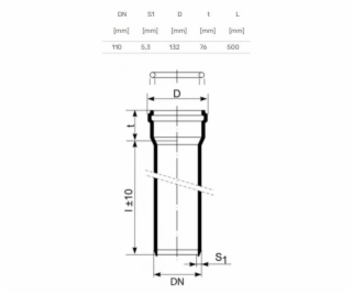 Vnitřní kanalizační potrubí Magnaplast Skolan O 110mm, 0,5m