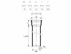 Vnitřní kanalizační potrubí HTplus, O 32 mm, 0,5 m, bílá