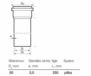 Vnitřní kanalizační PVC trubka Wavin, O 50 mm, 0,25m