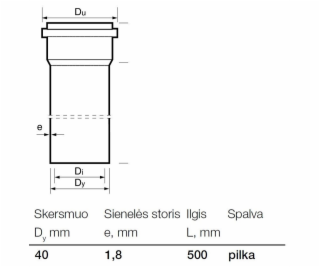 Vnitřní kanalizační PP potrubí Wavin, O 40 mm, 0,5m