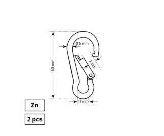 Zapínací karabina Haushalt, ZN, 2DD, 6 x 60 mm