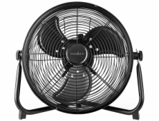 NEDIS stojanový ventilátor/ průměr 30 cm/ výkon 43 W/ plynulá rychlost/ naklápěcí/ dobíjecí/ USB-A/ kovový/ černý