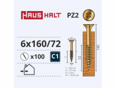 Vruty do dřeva Haushalt, 6 x 160/72 mm, ZN, PZ3, 100 ks.