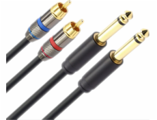 Mozos Jack 6,3 mm - RCA (Cinch) kábel x 2 3m čierny (MCABLE-2JT2R)