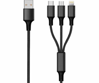 USB 2GO USB-A - USB-C + microUSB + Lightning kábel 3 m či...