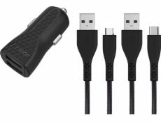 Nabíjačka Energizer Nabíjačka do auta Energizer s pevným puzdrom 2USB 2,4A s káblom Type-C a MicroUSB, čierna životnosť