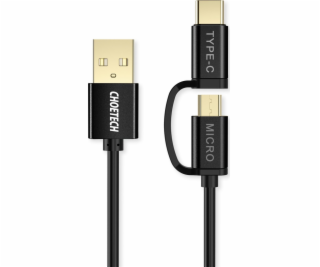 Choetech USB-A - microUSB + USB-C USB kábel 1,2 m čierny ...