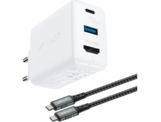 Acefast nabíjačka Acefast 2v1 GaN 65W USB Type C/USB nabíjačka, HDMI adaptér 4K@60Hz (sada s káblom) biela (A17 biela)