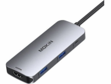 HUB USB Mokin Adaptér Hub MOKiN 7v1 USB-C na 2x USB 3.0 + 2x USB-C + SD + Micro SD + HDMI (strieborný)