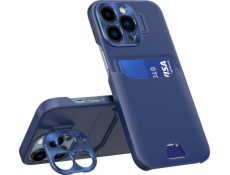 Kožené puzdro Hurtel Stand Case pre iPhone 14 Pro Max, puzdro na peňaženku so stojanom, modré