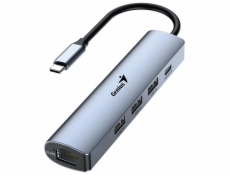 GENIUS hub UH-545/ USB-C na RJ45 Gigabit/ 3x USB3.0/ USB-C 3A nabíjení/ kovově šedý