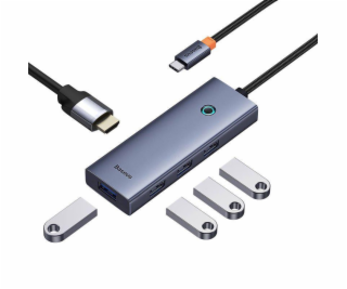 Adapteris Baseus HDMI + 4 x USB 3.0, HDMI/USB-C, 0.1m, 40 W