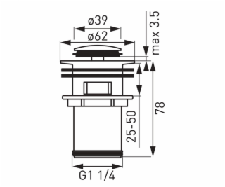 Dugno vožtuvas Ferro S283G click/clack, 3.9 cm