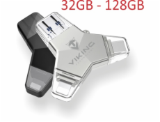 Viking USB Flash disk 3.0 4v1 s koncovkou Lightning/Micro USB/USB/USB-C, 32 GB, černá