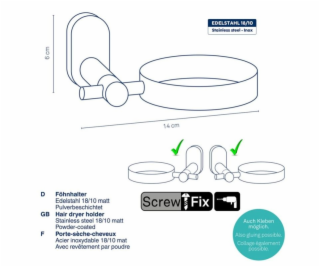 Držák na vysoušeč vlasů ALESSIO nerez 18/10 černý 14,0x11...