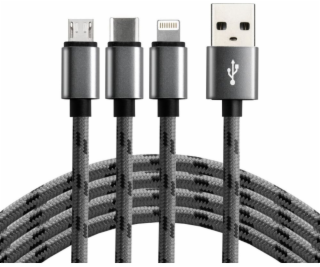 EverActive USB-A - USB-C + microUSB + Lightning kabel 1,2...