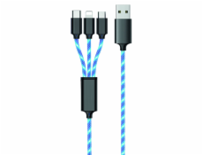 USB 2GO USB-A - USB-C + microUSB + Lightning kabel 1,5 m Modrý (797315)