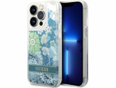 Pevné pouzdro Guess Guess Flower Liquid Glitter pro iPhone 14 Pro zelené