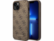 Kovové zlaté logo Guess Guess 4G – púzdro na iPhone 14 (hnedé)