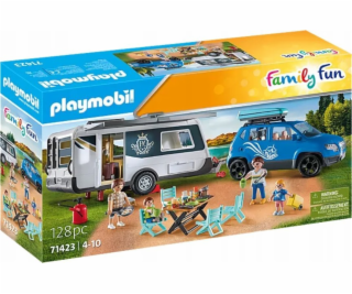 PLAYMOBIL 71423 Zábavný rodinný karavan s autem, Stavebnice