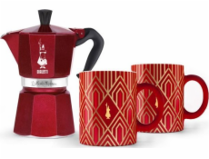 Kávovar BIALETTI DECO GLAMOUR Moka Express 6tz + 2 hrnky Red