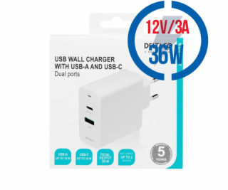 DELTACO USBC-AC138, 1x USB A/1xType C, Nabíjačka