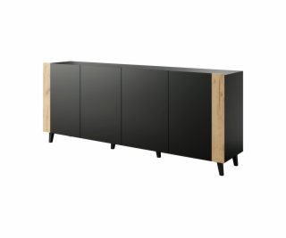 FARO chest of drawers 200x42x82 matte black + oak craft