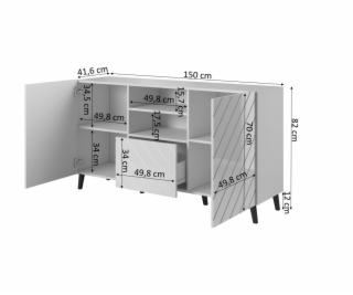 Komoda ABETO 150x42x82 bílá lesklá