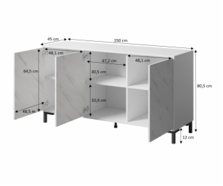 MARMO 3D komoda 150x45x80,5 cm bílá matná/mramorová bílá