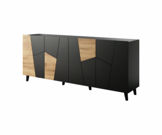 ETNA chest of drawers 200x42x82 black matt + oak craft