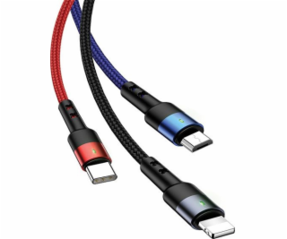 Usams USB-A - USB-C + microUSB + Lightning kabel 3 m čern...