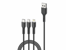 Foneng X36 3v1 kábel USB-C / Lightning / Micro USB, 2,4 A, 2 m (čierny)